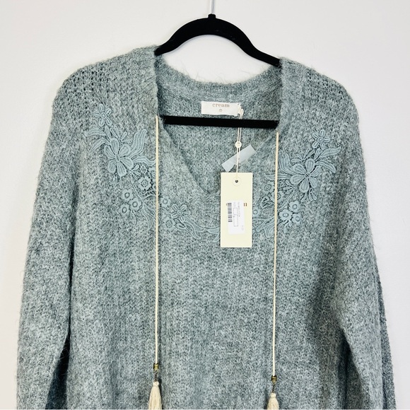 Cream grey Embroidered Knit Pullover Sweater – Oversized Size S - Picture 3 of 13